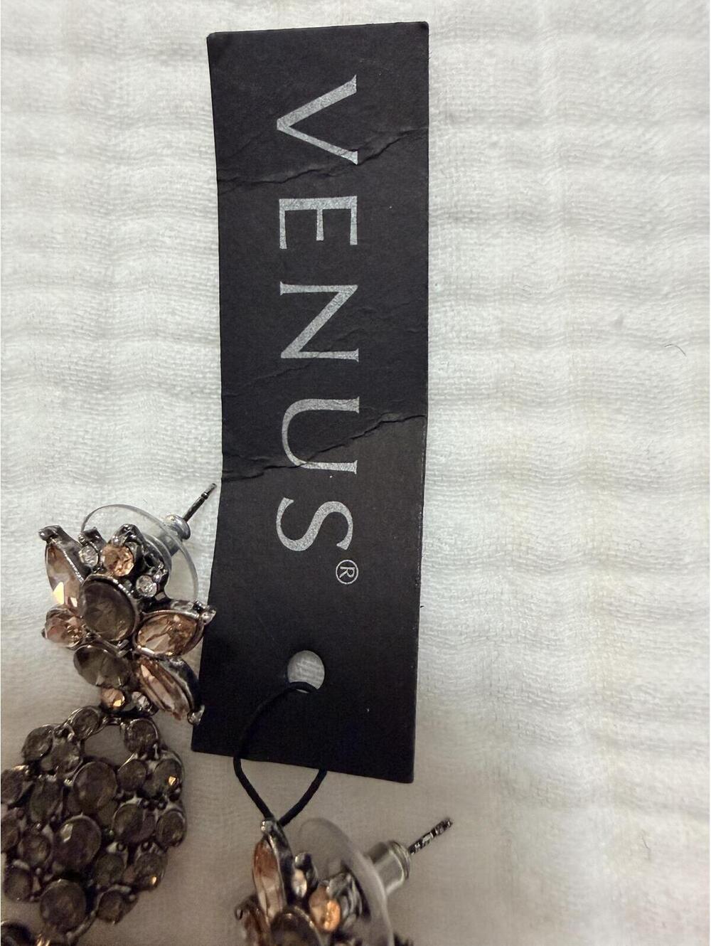 VENUS Statement Rhinestone Dangle Earrings with Tassels - Picture 3 of 4